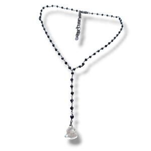 Deb Guyot 925 Silver Herkimer “Diamond “ Black Stone Y-drop Chain Necklace Y2K